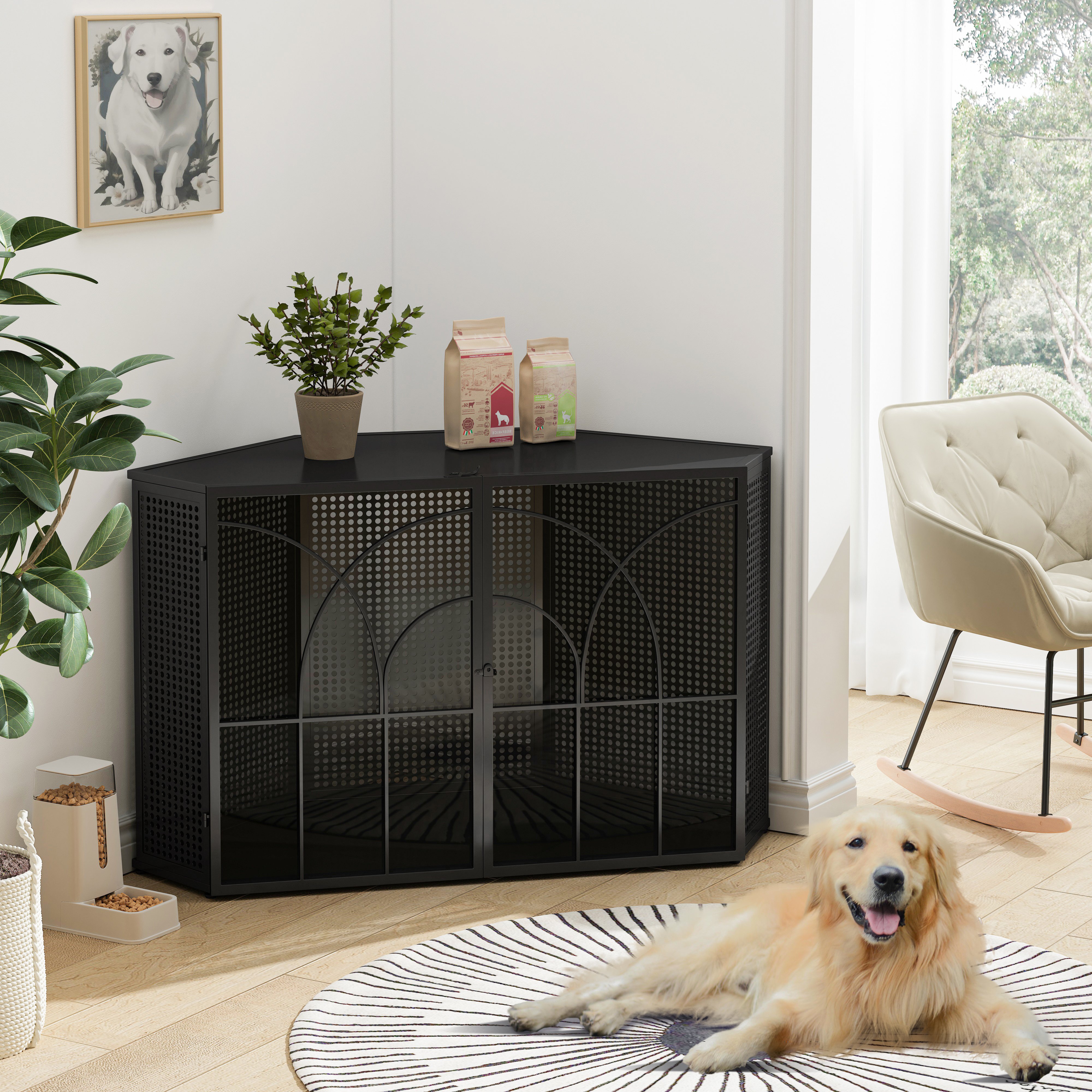 47.24"Spacious Dog Cage with Tempered Glass, for Corner of Living Room, Hallway, Study and Other Spaces, Black 47.24"Spacious Dog Cage with Tempered Glass, for Corner of Living Room, Hallway, Study and Other Spaces, Black